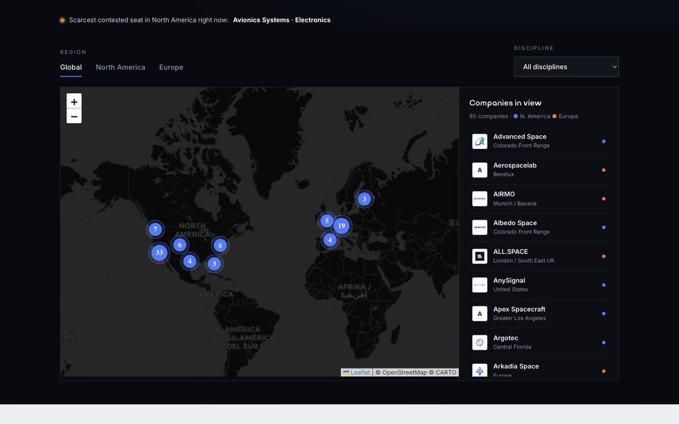 AstroTalent scarcity map with clustered hiring locations
