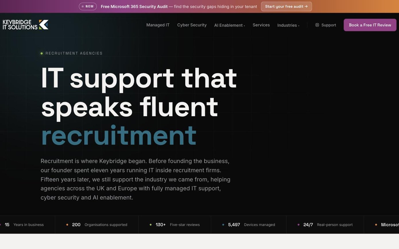 Keybridge IT page for recruitment agencies: IT support that speaks fluent recruitment