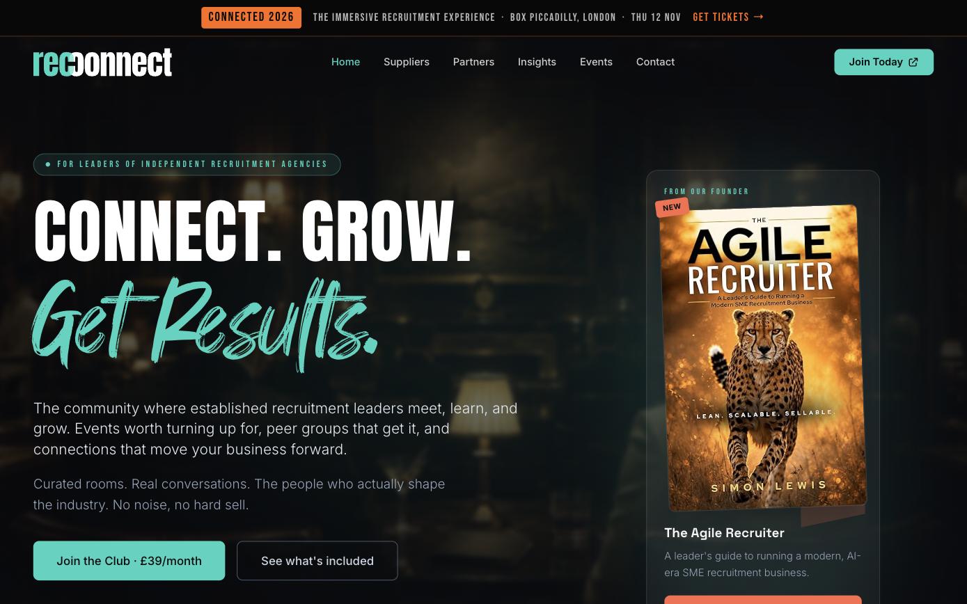 RecConnect home page: Connect. Grow. Get Results.