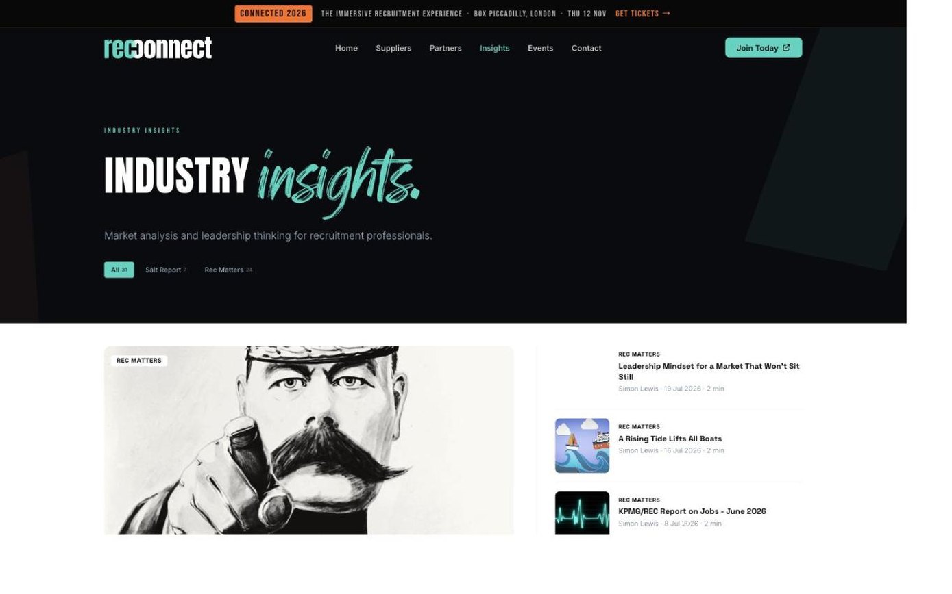 RecConnect insights page listing thirty-one posts across two series