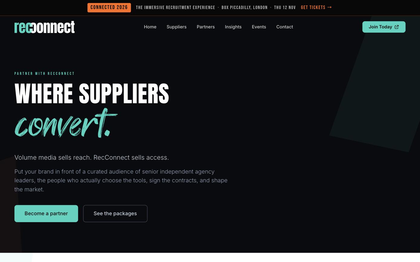 RecConnect partner page: Where suppliers convert