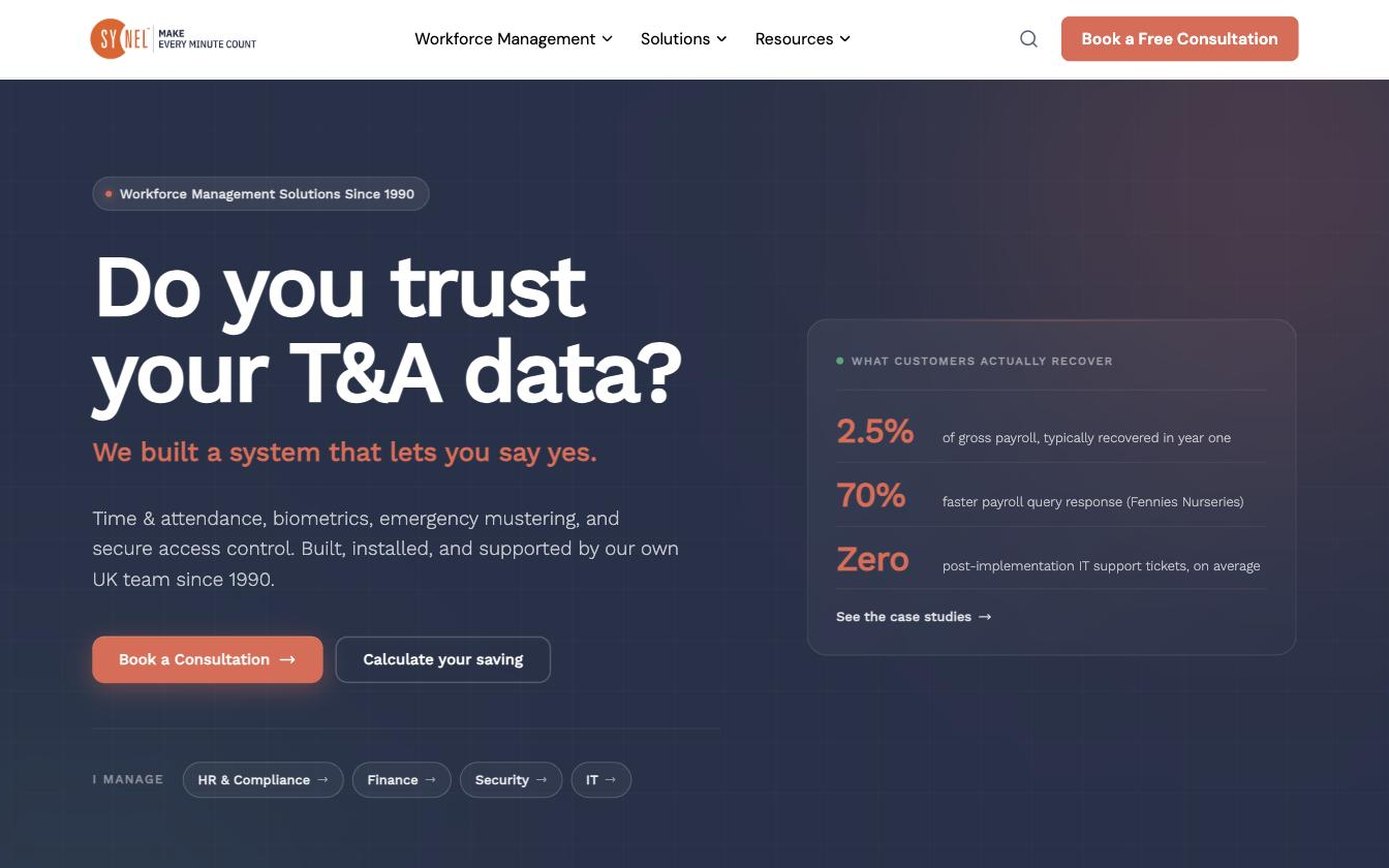 Synel UK home page: Do you trust your T&A data?